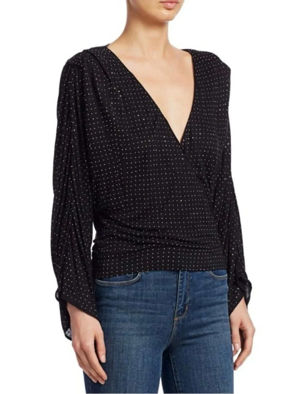Ramy Brook Studded Esther Faux Wrap Blouse XXS Black V Neck Top Women’s